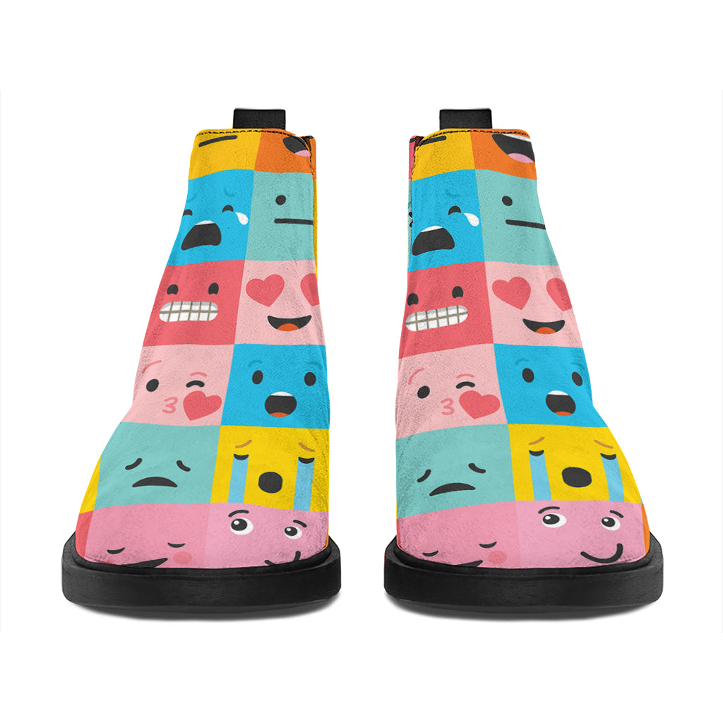 Colorful Emoji Pattern Print Flat Ankle Boots