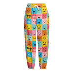 Colorful Emoji Pattern Print Fleece Lined Knit Pants