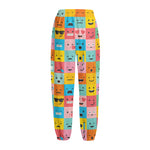 Colorful Emoji Pattern Print Fleece Lined Knit Pants