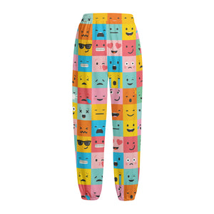 Colorful Emoji Pattern Print Fleece Lined Knit Pants