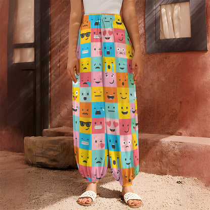 Colorful Emoji Pattern Print Harem Pants