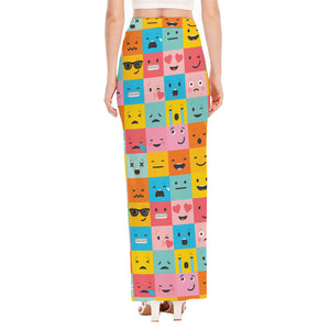 Colorful Emoji Pattern Print High Slit Maxi Skirt