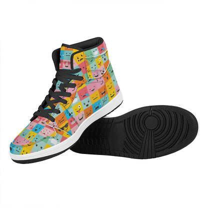 Colorful Emoji Pattern Print High Top Leather Sneakers