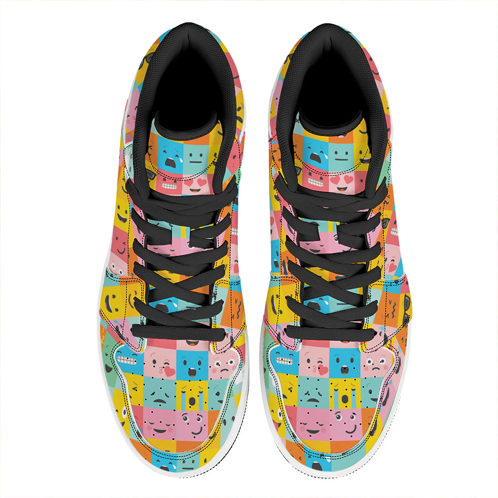 Colorful Emoji Pattern Print High Top Leather Sneakers