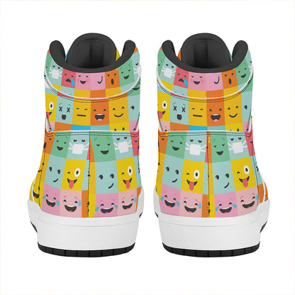 Colorful Emoji Pattern Print High Top Leather Sneakers