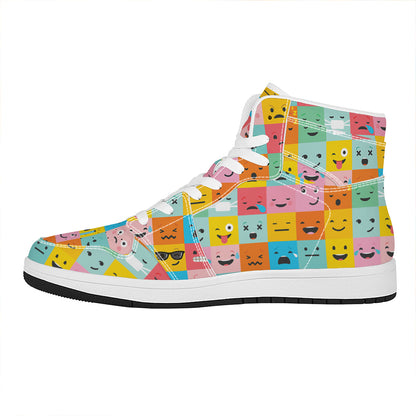 Colorful Emoji Pattern Print High Top Leather Sneakers