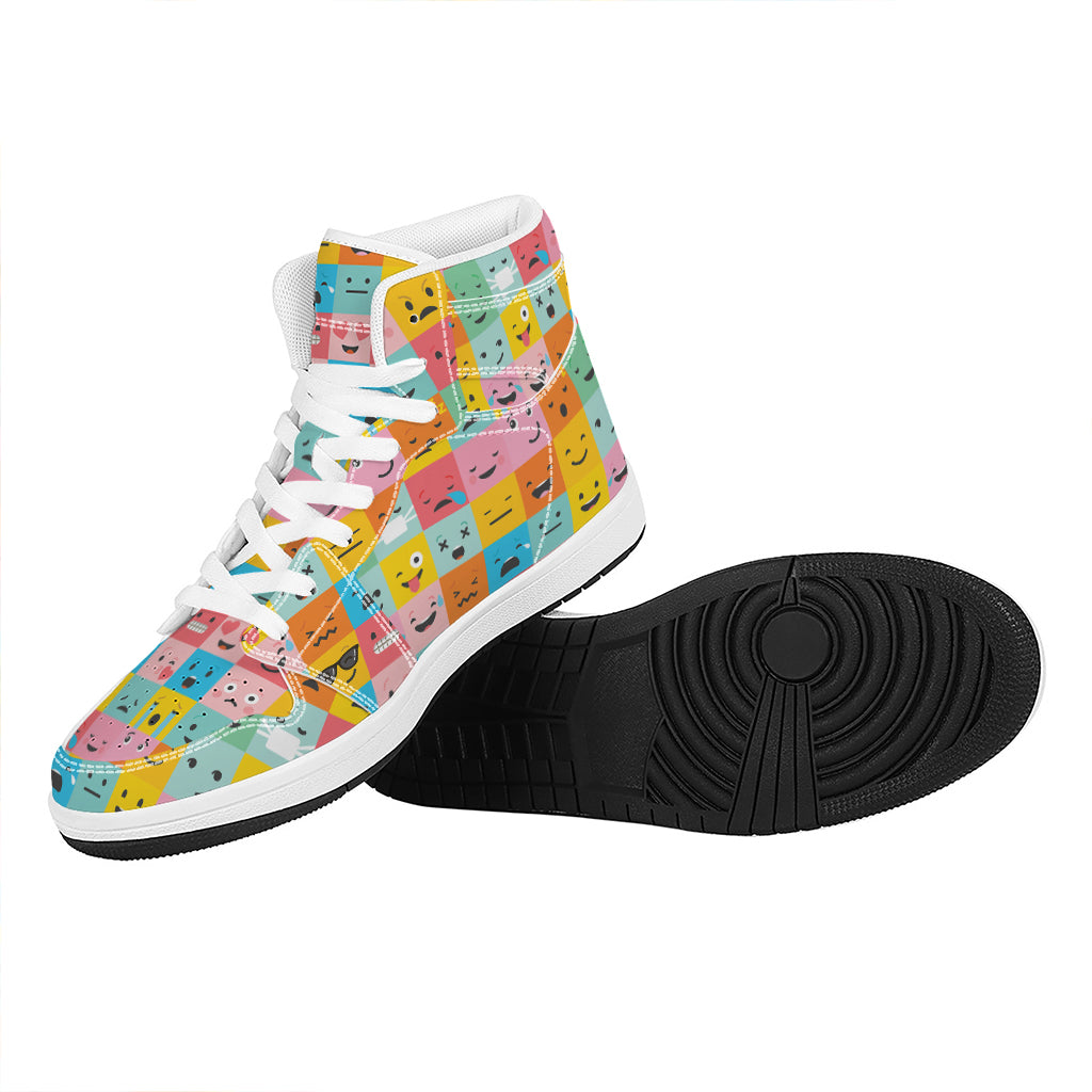 Colorful Emoji Pattern Print High Top Leather Sneakers