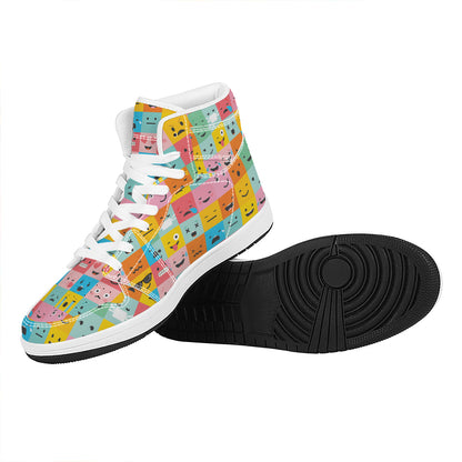 Colorful Emoji Pattern Print High Top Leather Sneakers