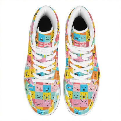 Colorful Emoji Pattern Print High Top Leather Sneakers