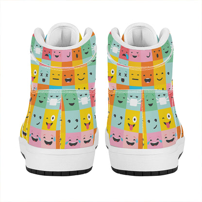 Colorful Emoji Pattern Print High Top Leather Sneakers