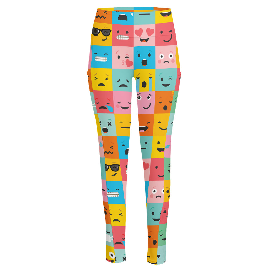 Colorful Emoji Pattern Print High-Waisted Pocket Leggings