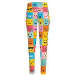 Colorful Emoji Pattern Print High-Waisted Pocket Leggings