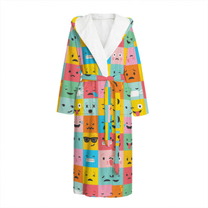 Colorful Emoji Pattern Print Hooded Bathrobe