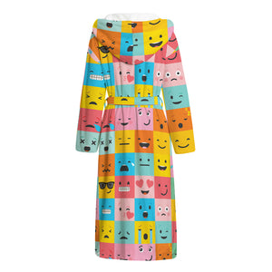 Colorful Emoji Pattern Print Hooded Bathrobe