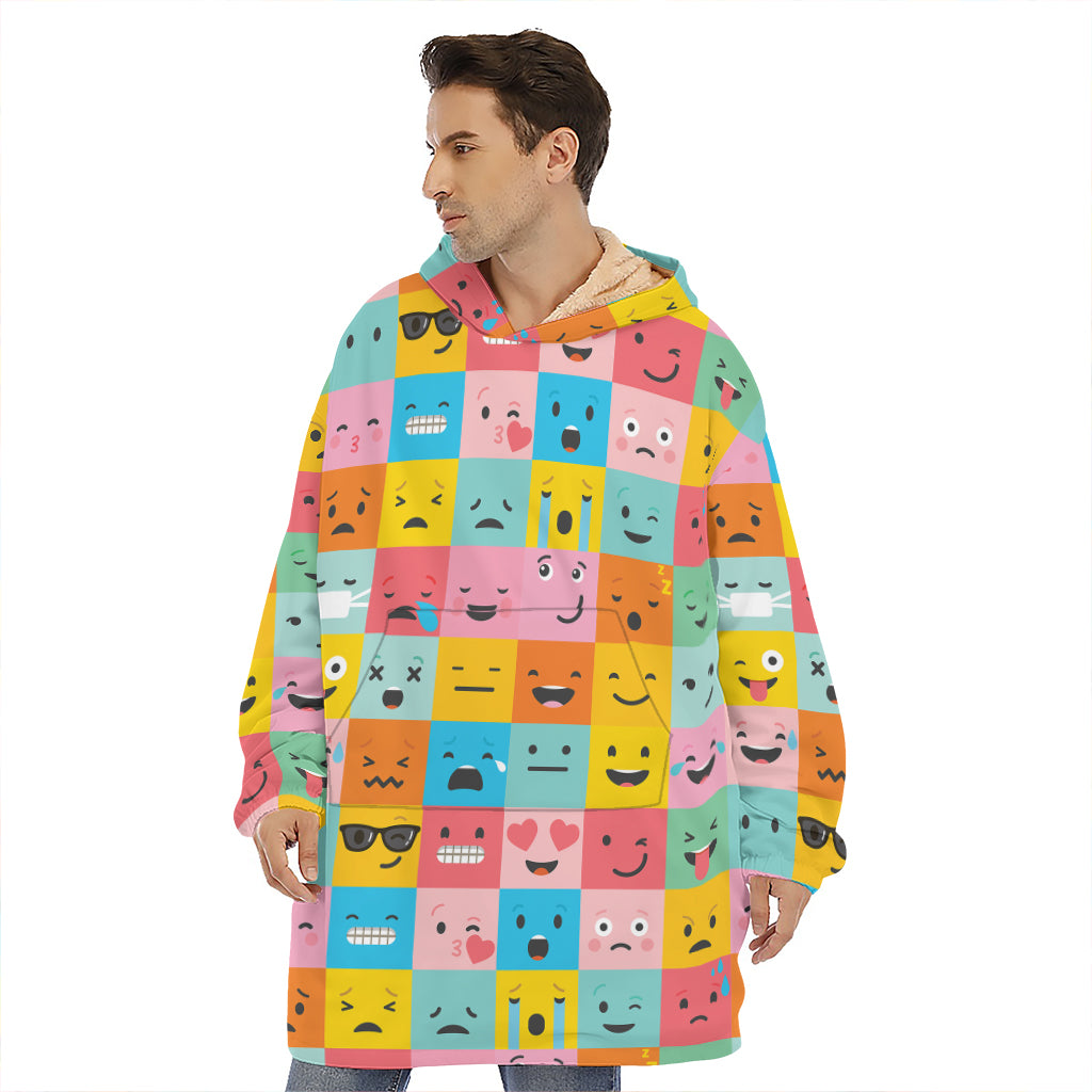 Colorful Emoji Pattern Print Hoodie Blanket