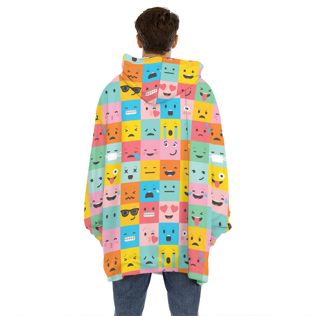 Colorful Emoji Pattern Print Hoodie Blanket