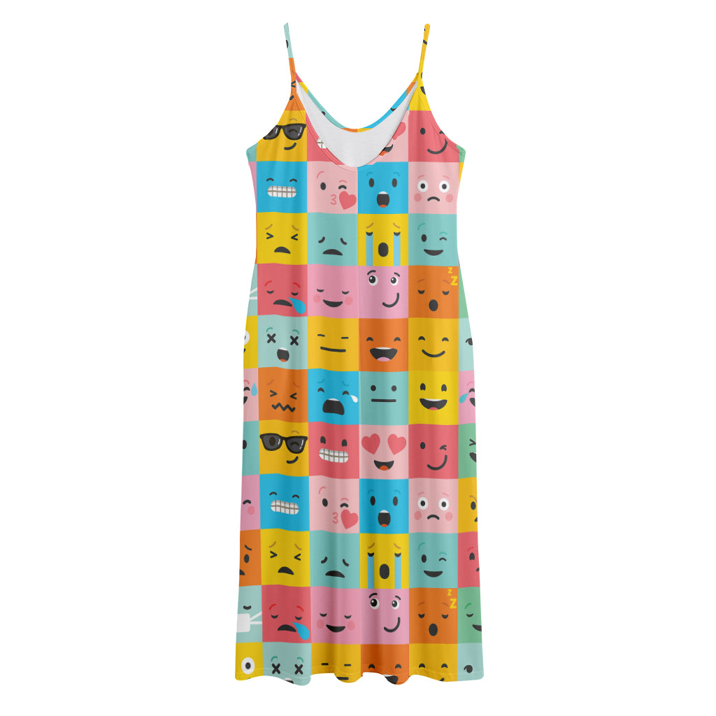 Colorful Emoji Pattern Print Jersey Midi Cami Dress