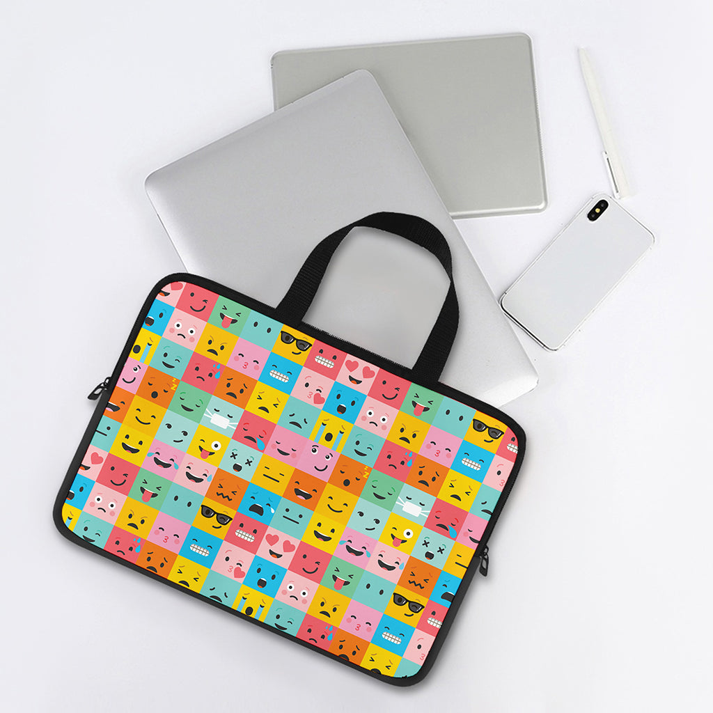 Colorful Emoji Pattern Print Laptop Sleeve With Handle