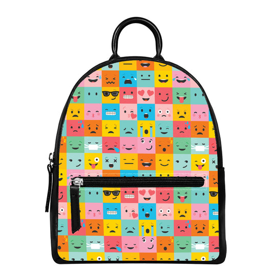 Colorful Emoji Pattern Print Leather Backpack