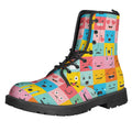 Colorful Emoji Pattern Print Lace-Up Boots