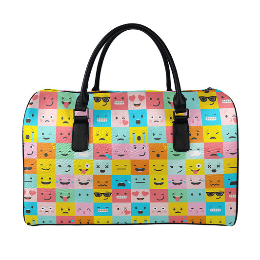 Colorful Emoji Pattern Print Leather Duffle Bag