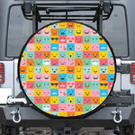 Colorful Emoji Pattern Print Leather Spare Tire Cover