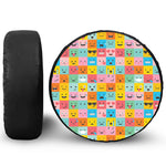 Colorful Emoji Pattern Print Leather Spare Tire Cover