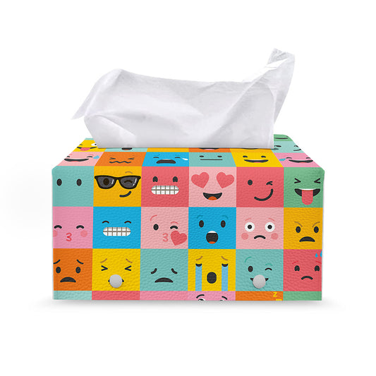 Colorful Emoji Pattern Print Leather Tissue Box Cover