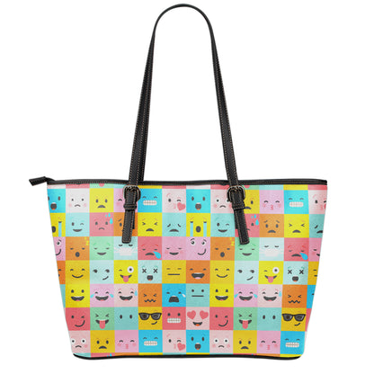 Colorful Emoji Pattern Print Leather Tote Bag