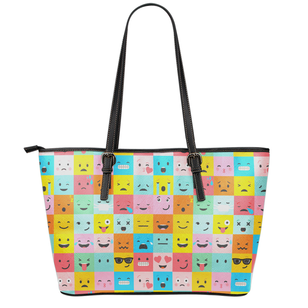 Colorful Emoji Pattern Print Leather Tote Bag