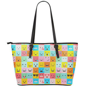 Colorful Emoji Pattern Print Leather Tote Bag