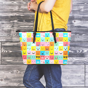 Colorful Emoji Pattern Print Leather Tote Bag