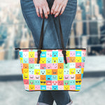 Colorful Emoji Pattern Print Leather Tote Bag