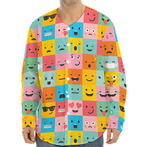 Colorful Emoji Pattern Print Long Sleeve Baseball Jersey