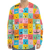 Colorful Emoji Pattern Print Long Sleeve Baseball Jersey