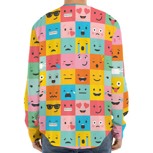 Colorful Emoji Pattern Print Long Sleeve Baseball Jersey