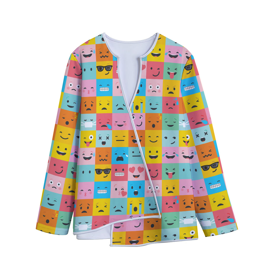Colorful Emoji Pattern Print Long Sleeve Short Coat