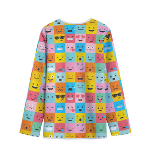 Colorful Emoji Pattern Print Long Sleeve Short Coat