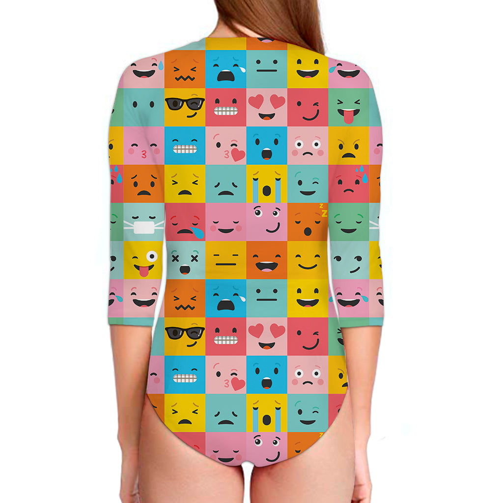 Colorful Emoji Pattern Print Long Sleeve Swimsuit