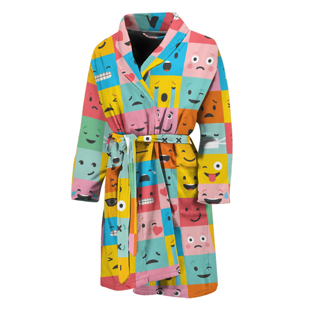 Colorful Emoji Pattern Print Men's Bathrobe