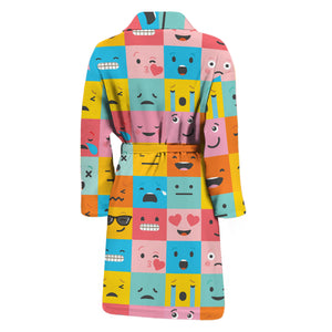 Colorful Emoji Pattern Print Men's Bathrobe