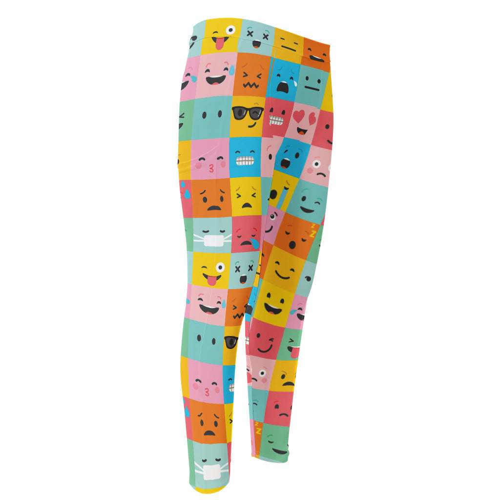 Colorful Emoji Pattern Print Men's Compression Pants