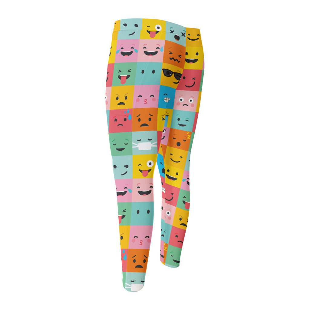 Colorful Emoji Pattern Print Men's Compression Pants