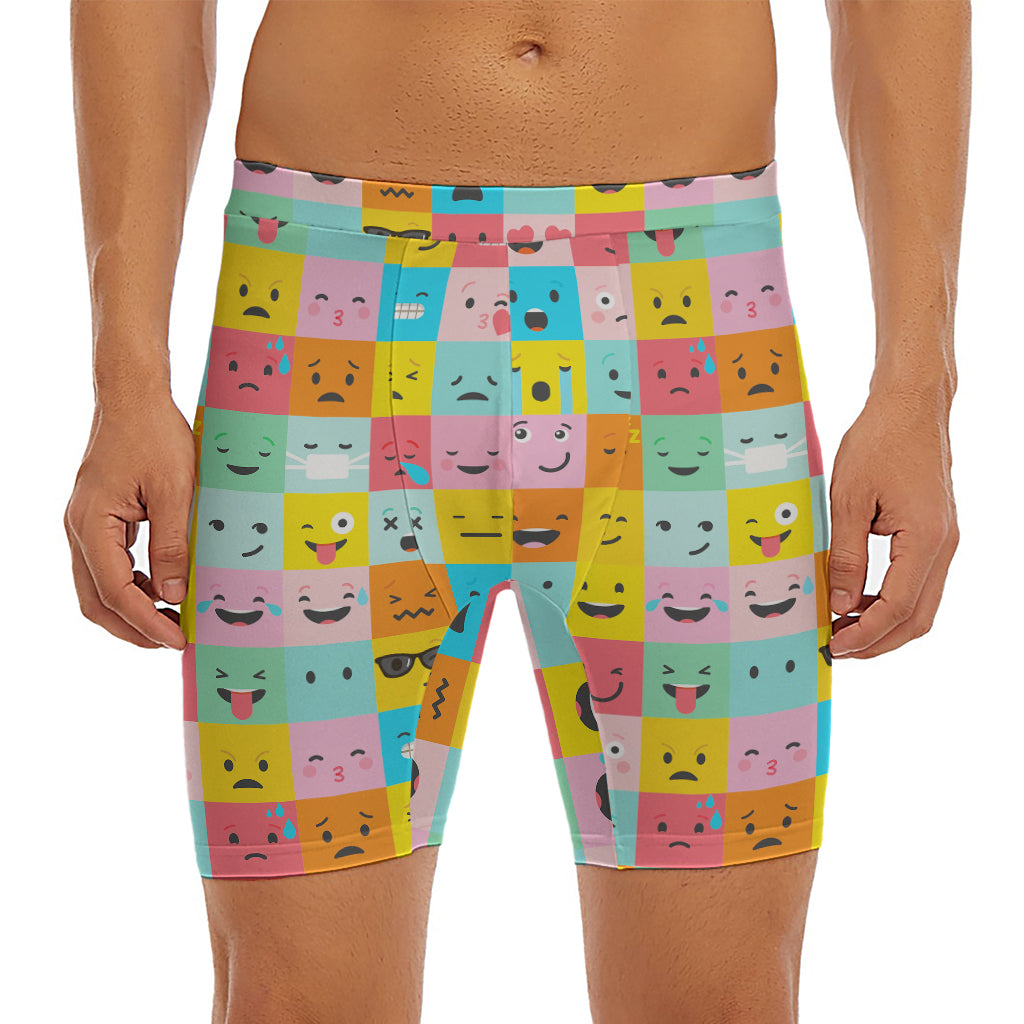 Colorful Emoji Pattern Print Men's Long Boxer Briefs