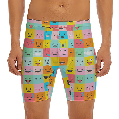 Colorful Emoji Pattern Print Men's Long Boxer Briefs