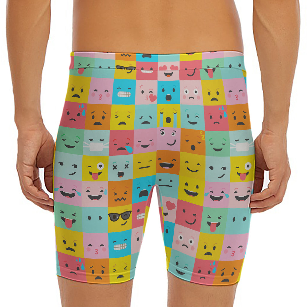Colorful Emoji Pattern Print Men's Long Boxer Briefs