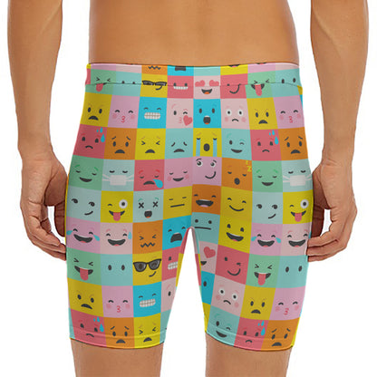 Colorful Emoji Pattern Print Men's Long Boxer Briefs