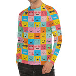 Colorful Emoji Pattern Print Men's Long Sleeve Rash Guard