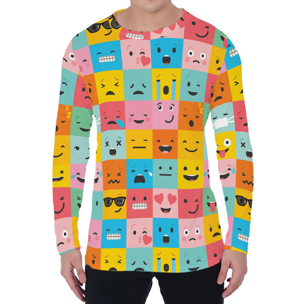Colorful Emoji Pattern Print Men's Long Sleeve T-Shirt