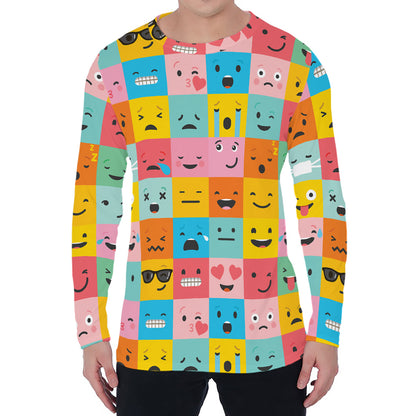 Colorful Emoji Pattern Print Men's Long Sleeve T-Shirt